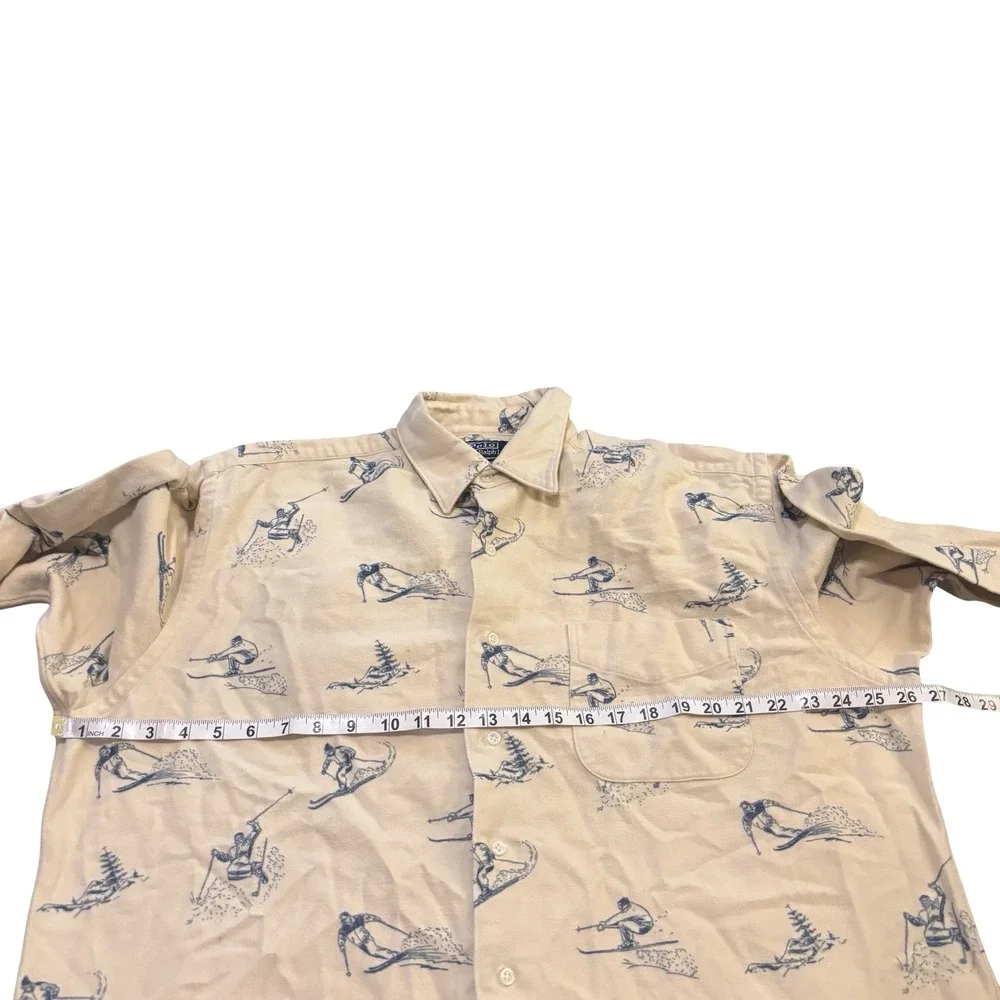 Polo Ralph Lauren Marlowe Mens Cream Blue Skier Print Flannel‎ Shirt Large L